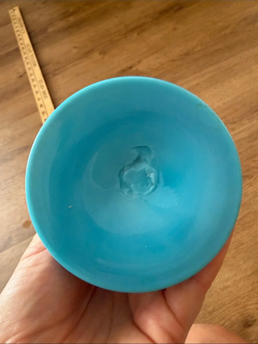 Vintage Hand-Finished Blue Opaline Milk Glass Pedestal Bud Vase Scalloped Rim